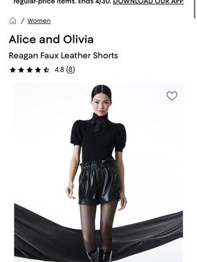 Alice + Olivia Black Faux Leather Paperbag Waist Shorts